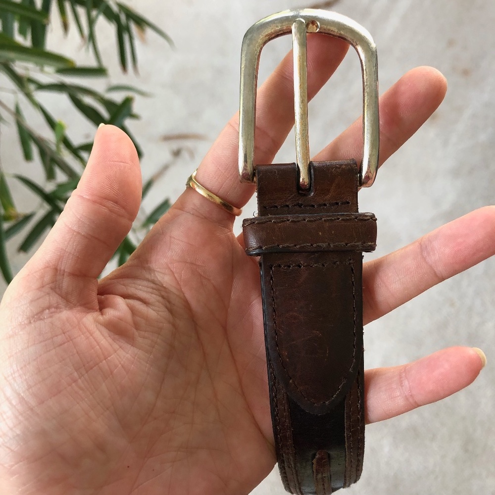 Vintage Leather Black / Brown Leather Belt - Picture 3 of 6